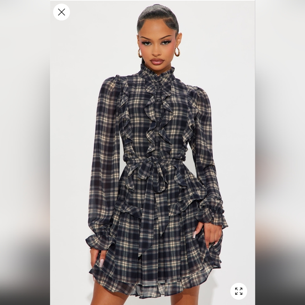 Abie Plaid Ruffle Mini Dress, Large